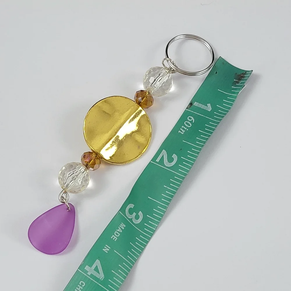 Handmade Gold & Violet Charm Keychain Bag Charm Crystal Beaded Accessory